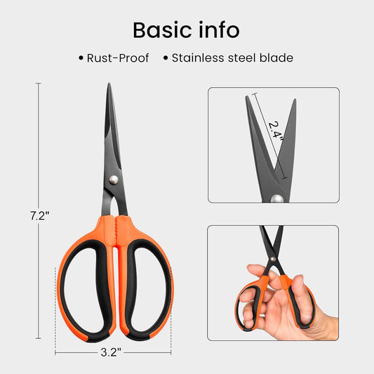 3 Packs Trimming Scissors Teflon Coated Non Stick Blades Pruning Shears Gardening Hand Pruning Snips with Straight Stainless Steel Precision Blade
