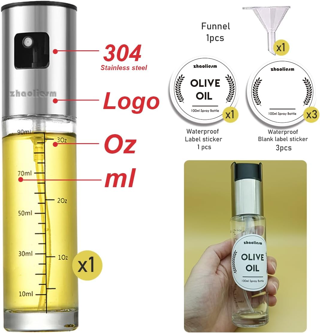 Oil Sprayer for Cooking, Olive Oil Sprayer Mister with Scale, 100ml Olive Oil Spray Bottle, Air Fryer Vegetable Vinegar Oil Portable Mini Kitchen Gadgets for Baking, Salad, Grilling, BBQ, Roasting