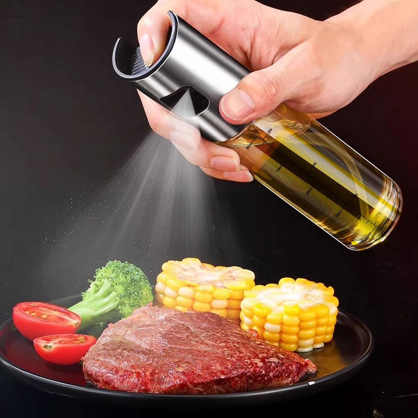 Oil Sprayer for Cooking, Olive Oil Sprayer Mister with Scale, 100ml Olive Oil Spray Bottle, Air Fryer Vegetable Vinegar Oil Portable Mini Kitchen Gadgets for Baking, Salad, Grilling, BBQ, Roasting