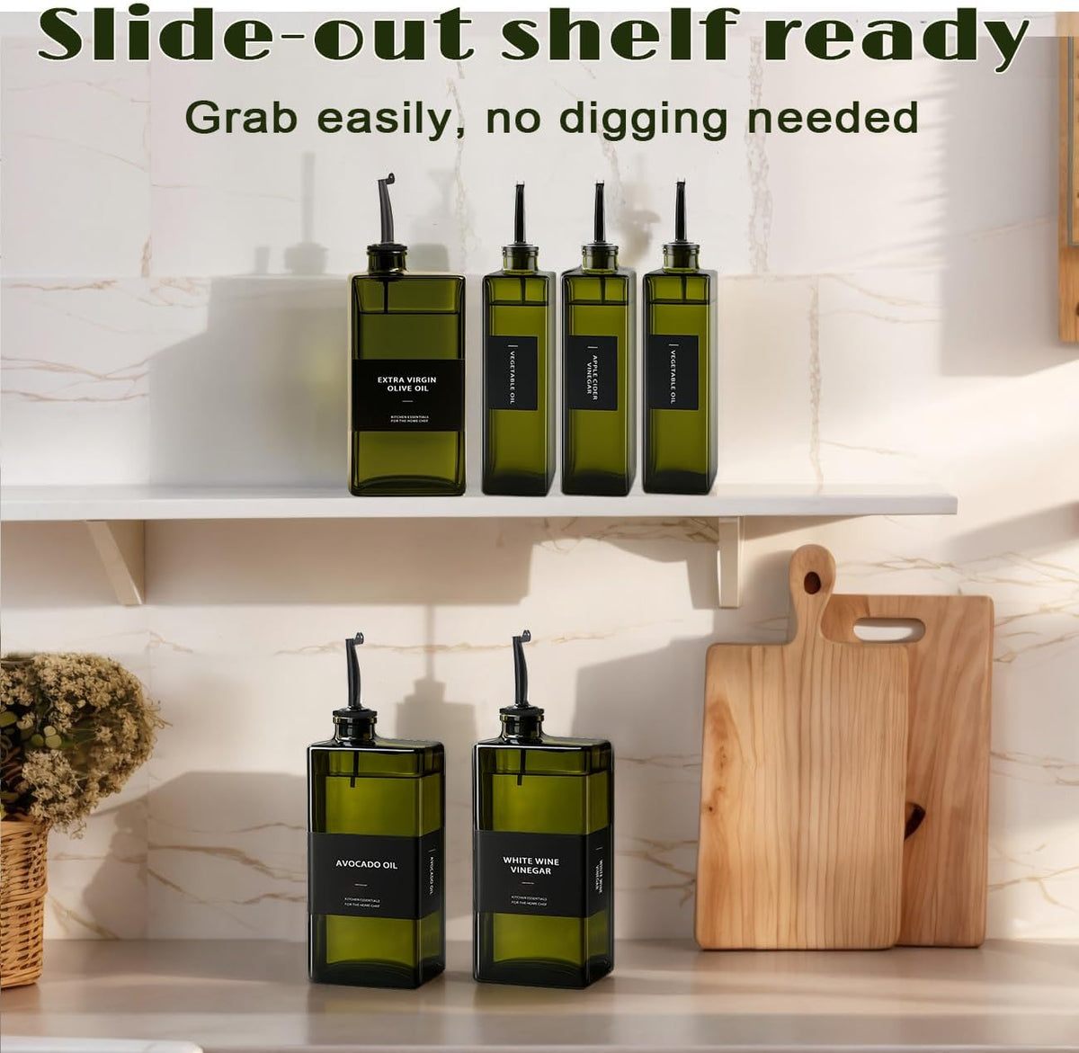 Olive Oil Dispenser Bottle for Kitchen- 16.9oz Oil Bottles UV Protection, Oil and Vinegar Dispenser Set, Drip-Free Pourer, Elegant Kitchen Essential- 16.9oz, Set of 2