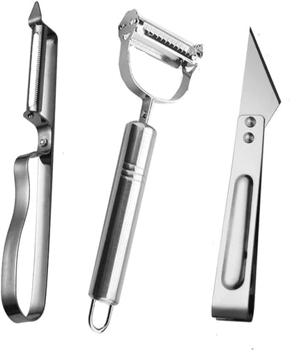 Stainless Steel 3-in-1 Vegetable Peeler Set – Multifunctional Julienne, Straight, and Serrated Peelers – Durable, Rustproof, Ergonomic Handle – For Fruits and Vegetables