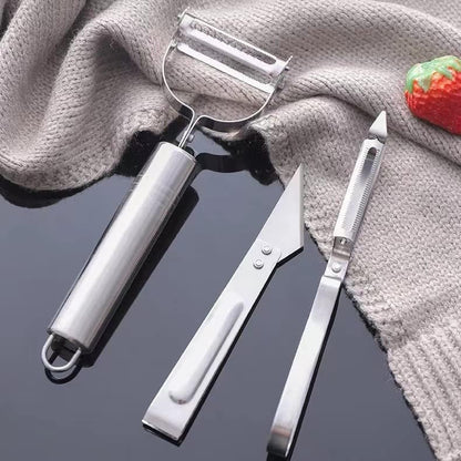 Stainless Steel 3-in-1 Vegetable Peeler Set – Multifunctional Julienne, Straight, and Serrated Peelers – Durable, Rustproof, Ergonomic Handle – For Fruits and Vegetables