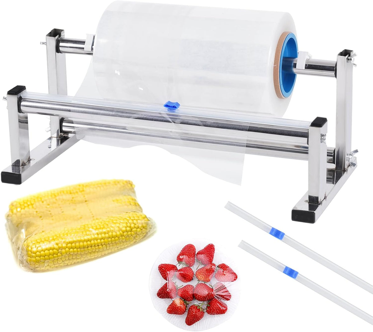 13.78 inch Stretch Film Wrap Dispenser with 2 Film-Sliding Cutters | Manual Table Stretch Film Wrapping Machine, Stainless Steel Bracket, for Commercial Warehouse Packaging, Moving and Shipping