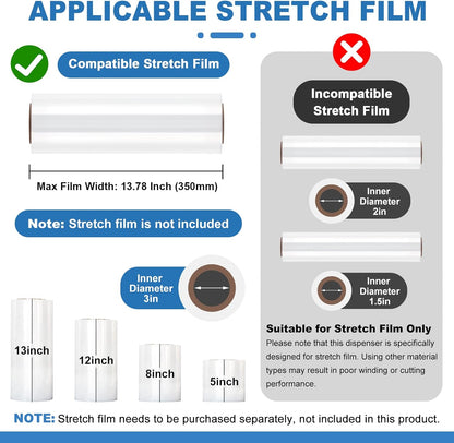 13.78 inch Stretch Film Wrap Dispenser with 2 Film-Sliding Cutters | Manual Table Stretch Film Wrapping Machine, Stainless Steel Bracket, for Commercial Warehouse Packaging, Moving and Shipping