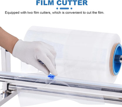 13.78 inch Stretch Film Wrap Dispenser with 2 Film-Sliding Cutters | Manual Table Stretch Film Wrapping Machine, Stainless Steel Bracket, for Commercial Warehouse Packaging, Moving and Shipping