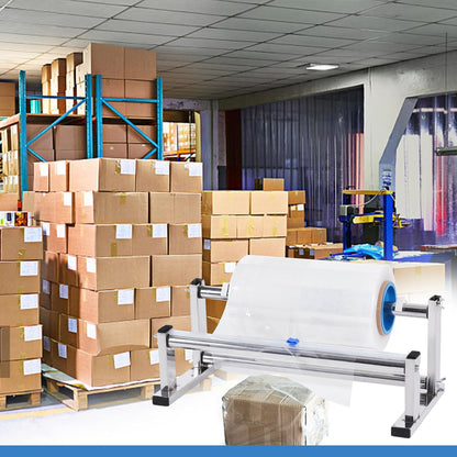 13.78 inch Stretch Film Wrap Dispenser with 2 Film-Sliding Cutters | Manual Table Stretch Film Wrapping Machine, Stainless Steel Bracket, for Commercial Warehouse Packaging, Moving and Shipping