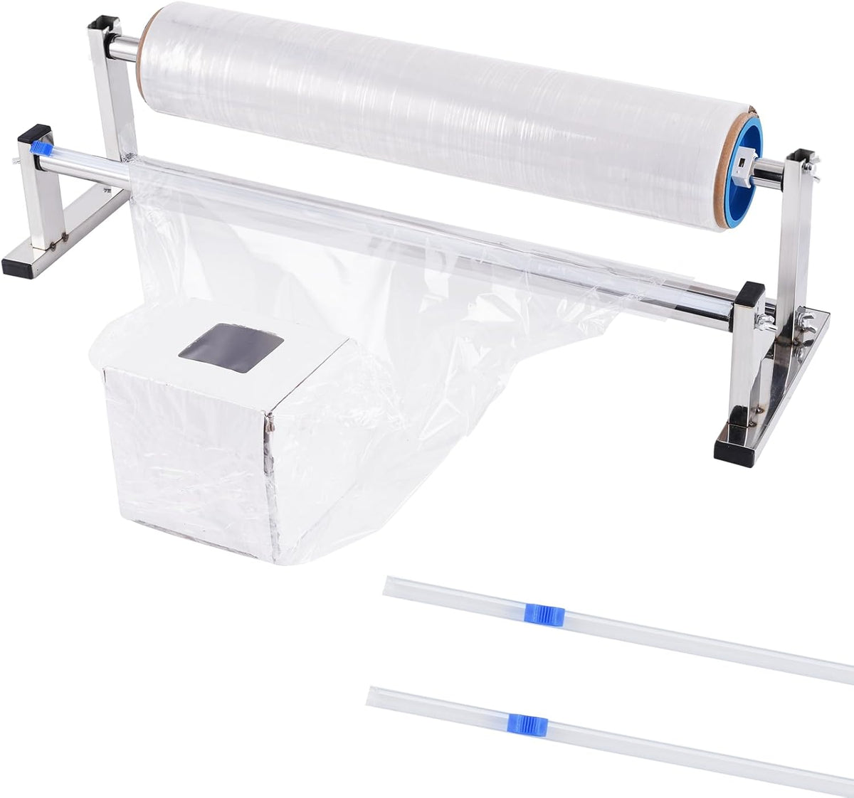 13.78 inch Stretch Film Wrap Dispenser with 2 Film-Sliding Cutters | Manual Table Stretch Film Wrapping Machine, Stainless Steel Bracket, for Commercial Warehouse Packaging, Moving and Shipping