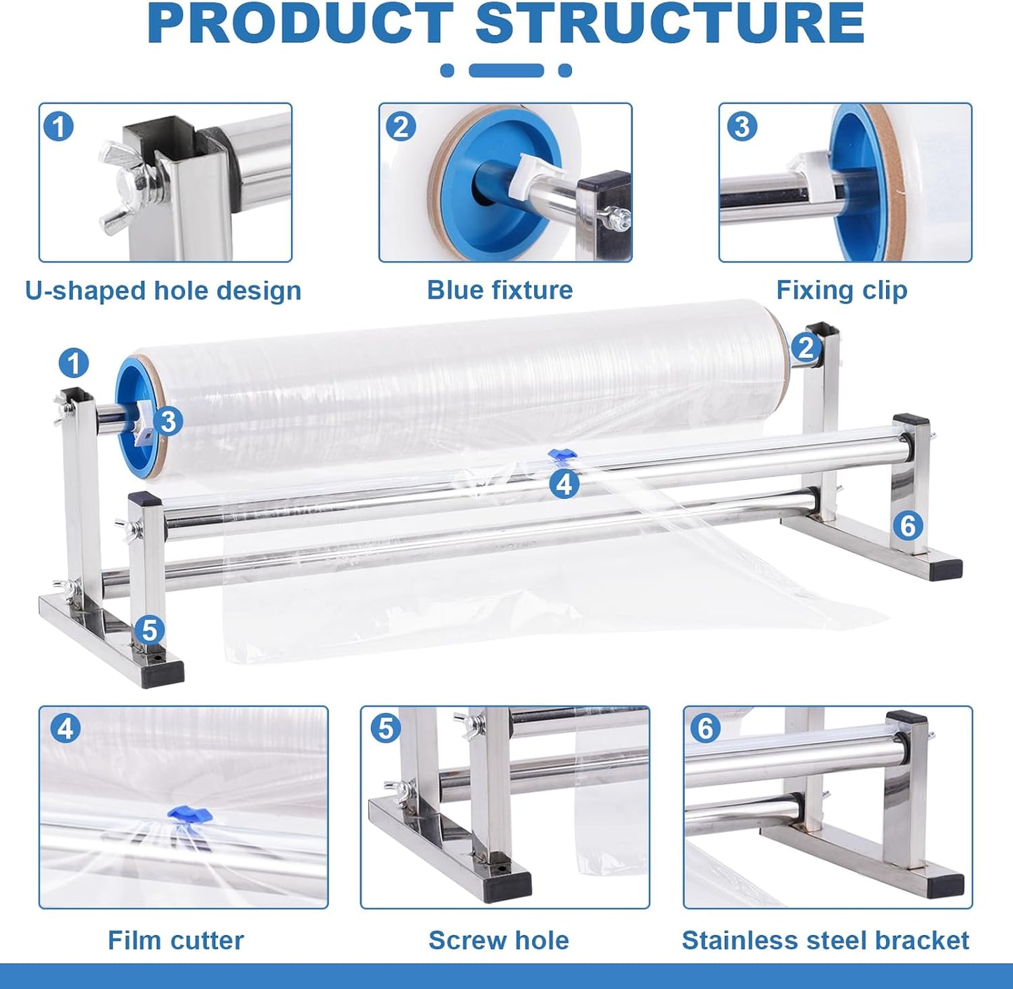 13.78 inch Stretch Film Wrap Dispenser with 2 Film-Sliding Cutters | Manual Table Stretch Film Wrapping Machine, Stainless Steel Bracket, for Commercial Warehouse Packaging, Moving and Shipping