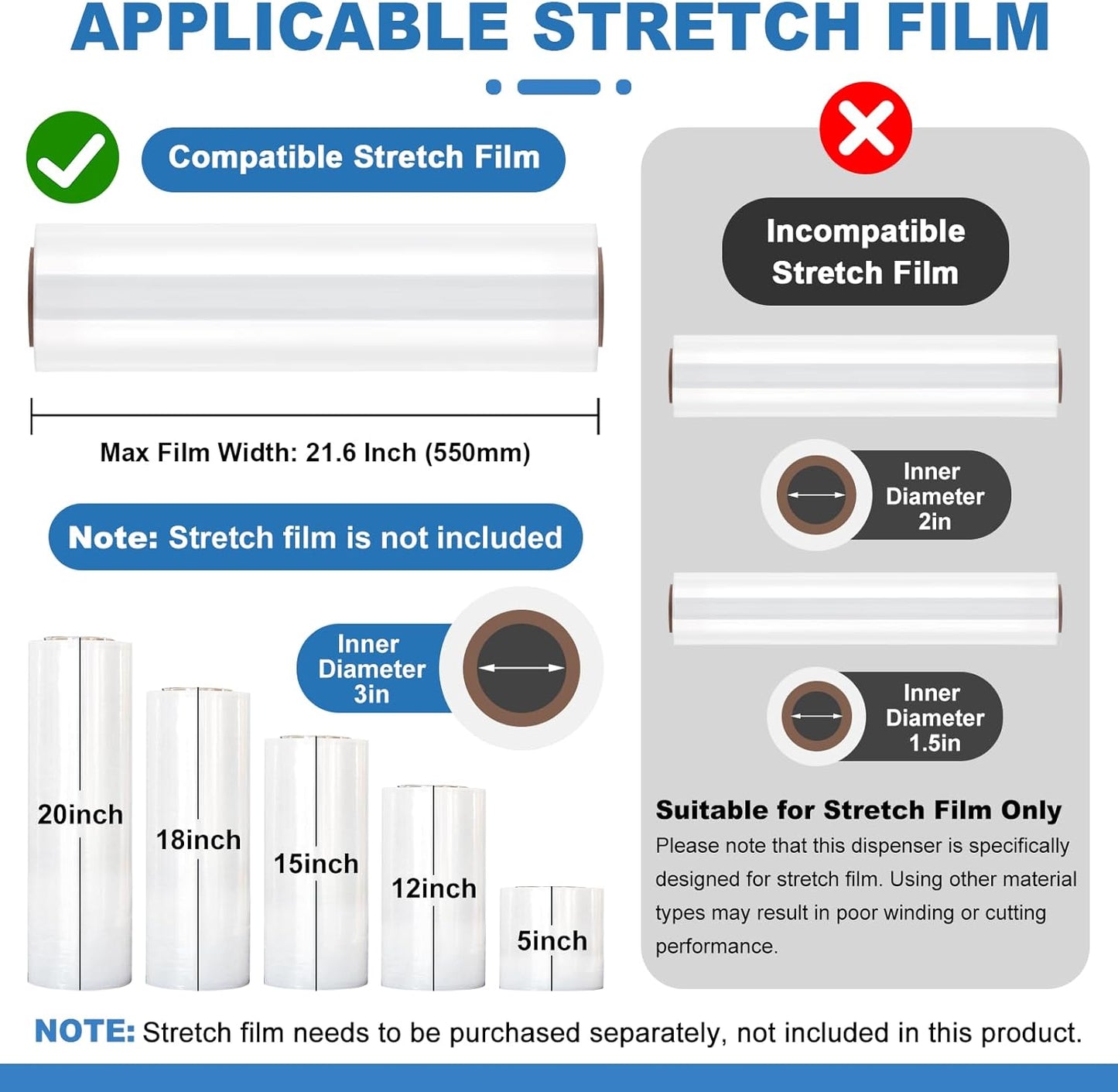 13.78 inch Stretch Film Wrap Dispenser with 2 Film-Sliding Cutters | Manual Table Stretch Film Wrapping Machine, Stainless Steel Bracket, for Commercial Warehouse Packaging, Moving and Shipping