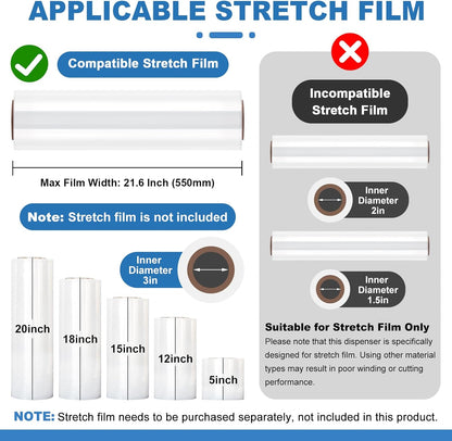 13.78 inch Stretch Film Wrap Dispenser with 2 Film-Sliding Cutters | Manual Table Stretch Film Wrapping Machine, Stainless Steel Bracket, for Commercial Warehouse Packaging, Moving and Shipping