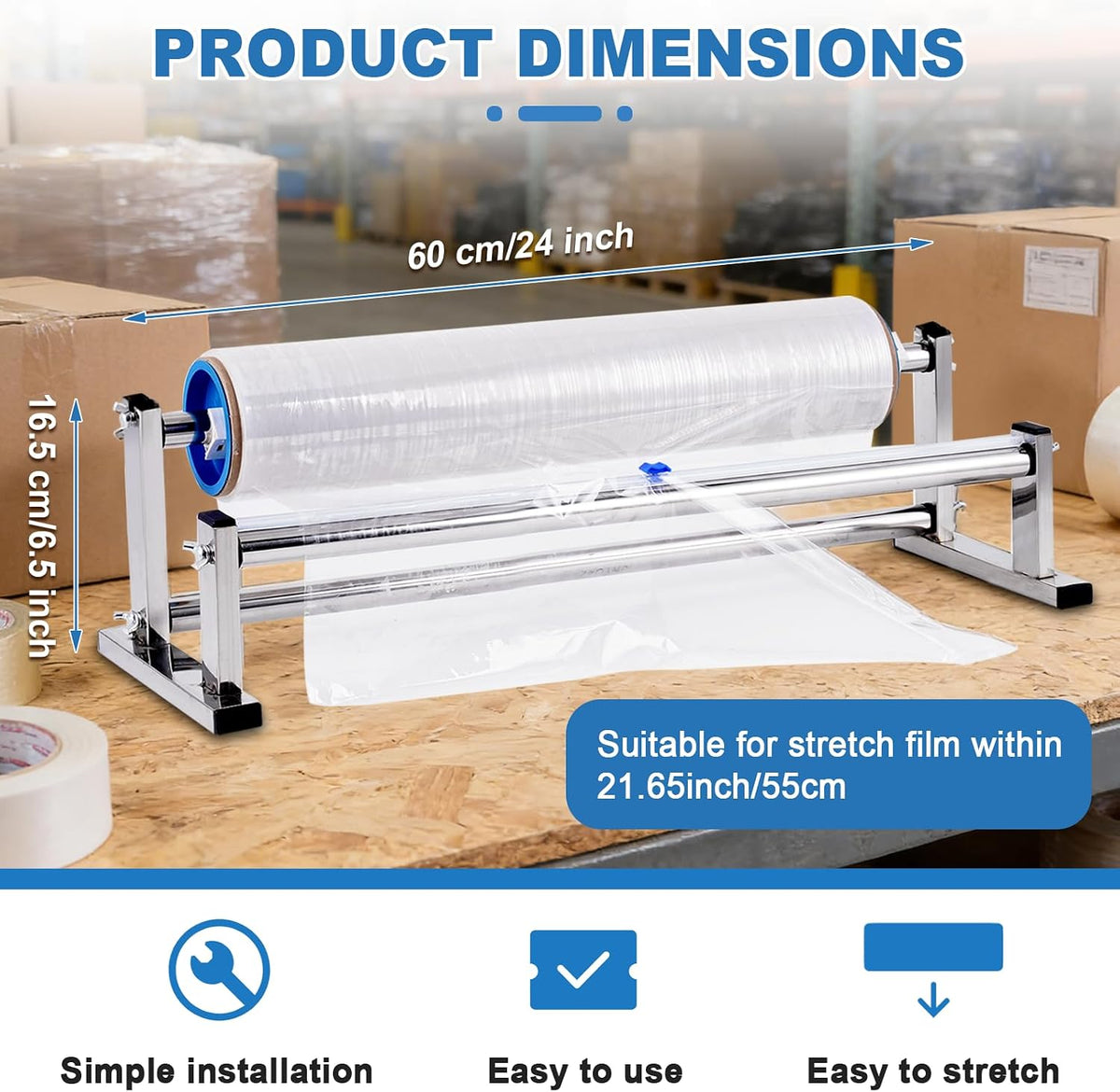 13.78 inch Stretch Film Wrap Dispenser with 2 Film-Sliding Cutters | Manual Table Stretch Film Wrapping Machine, Stainless Steel Bracket, for Commercial Warehouse Packaging, Moving and Shipping