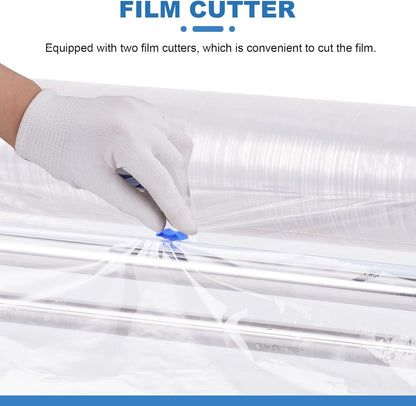 13.78 inch Stretch Film Wrap Dispenser with 2 Film-Sliding Cutters | Manual Table Stretch Film Wrapping Machine, Stainless Steel Bracket, for Commercial Warehouse Packaging, Moving and Shipping
