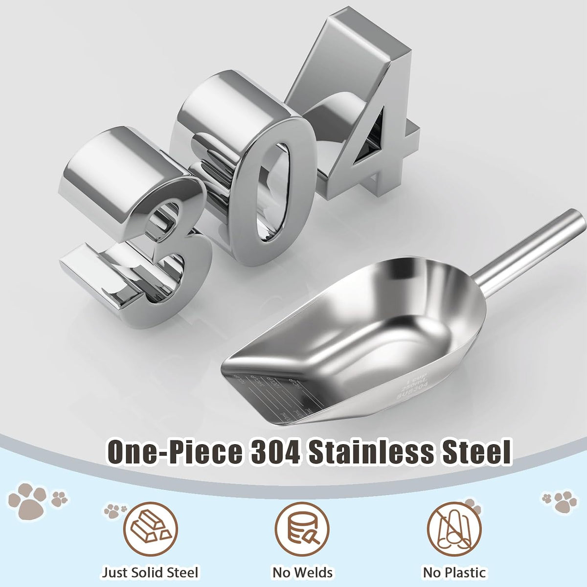 Dog-Cat Food Scoop 3/4 Cup, 304 Stainless Steel Measuring Cup