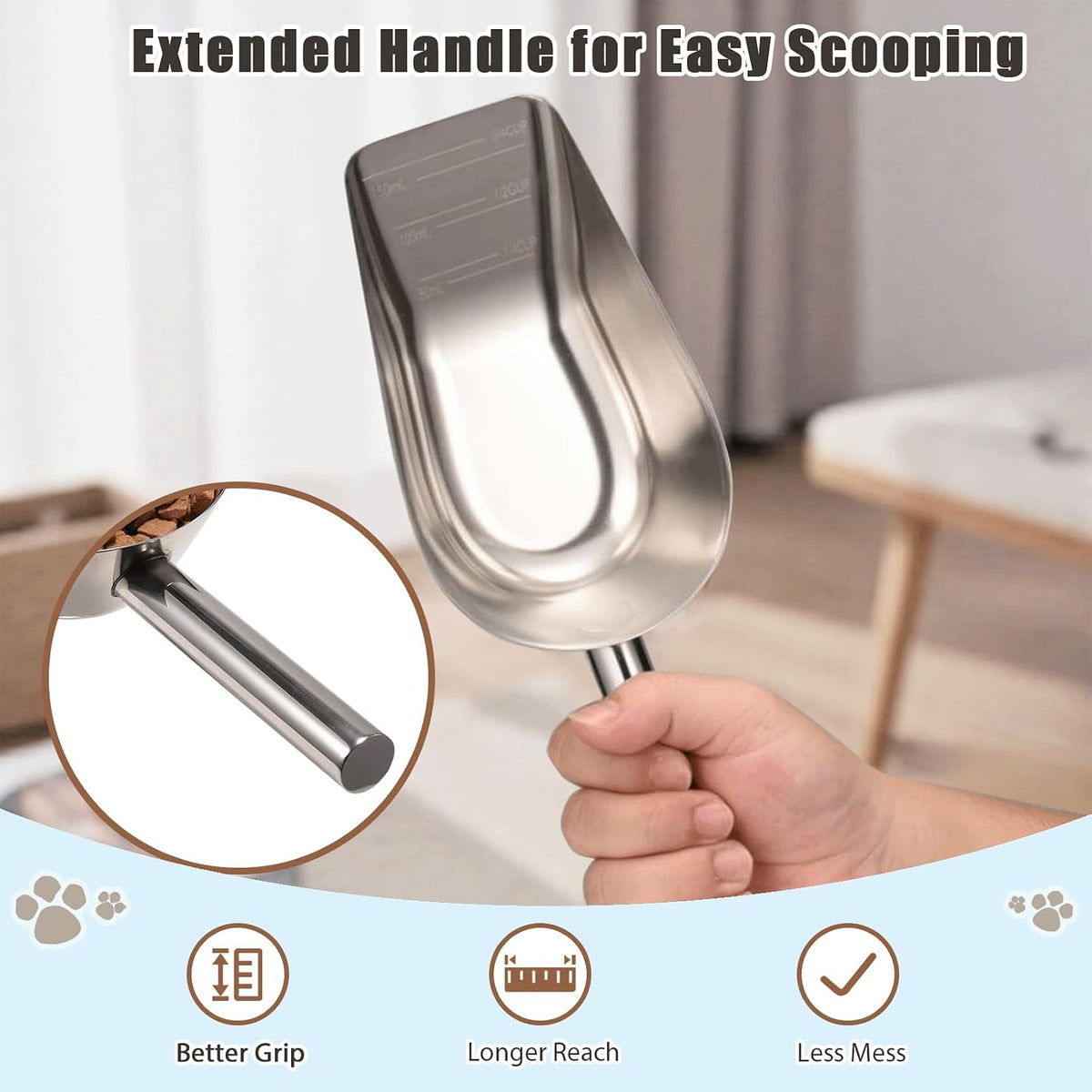 Dog-Cat Food Scoop 3/4 Cup, 304 Stainless Steel Measuring Cup
