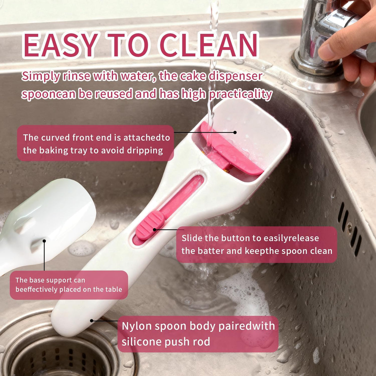 Cupcake Scoop Batter for Perfect Cookie Dough, Silicone Batter Dispenser Muffins Scoop Sliding Button, No-Mess Fast-Fill Baking Supplies for Cake Liquid Chocolate Sauce Ice Cream, Easy to Use & Clean