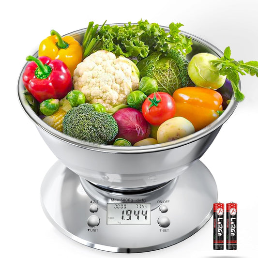 Kitchen Food Scale Digital Weight Grams and Oz 11lb/0.1oz | Professional Stainless Steel Digital Kitchen Food Scale With Bowl For Weight Loss Dieting Baking Cooking