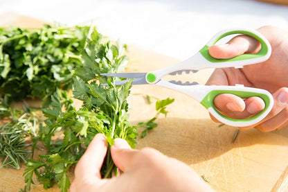 Herb Snippers with Integrated Stem Stripper – Precision Blade Kitchen Scissors for Fresh Herbs, Parsley, Cilantro & Chives – Ergonomic Wheat Straw Handle, Left/Right-Handed, Dishwasher Safe