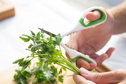 Herb Snippers with Integrated Stem Stripper – Precision Blade Kitchen Scissors for Fresh Herbs, Parsley, Cilantro & Chives – Ergonomic Wheat Straw Handle, Left/Right-Handed, Dishwasher Safe