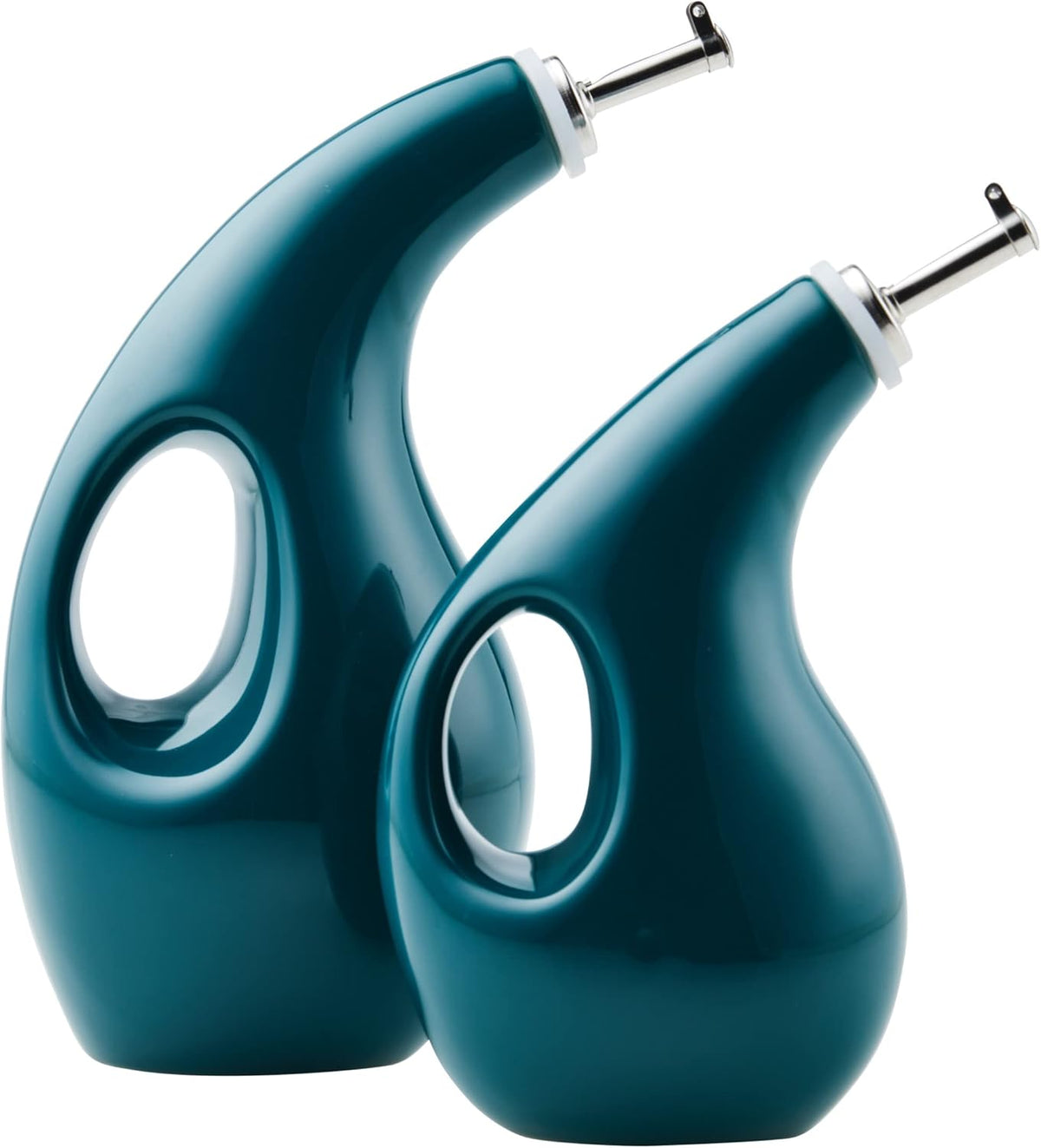 Rachael Ray Serveware Ceramic EVOO Oil and Vinegar Dispensing Bottle Set, 2 Piece, Gray