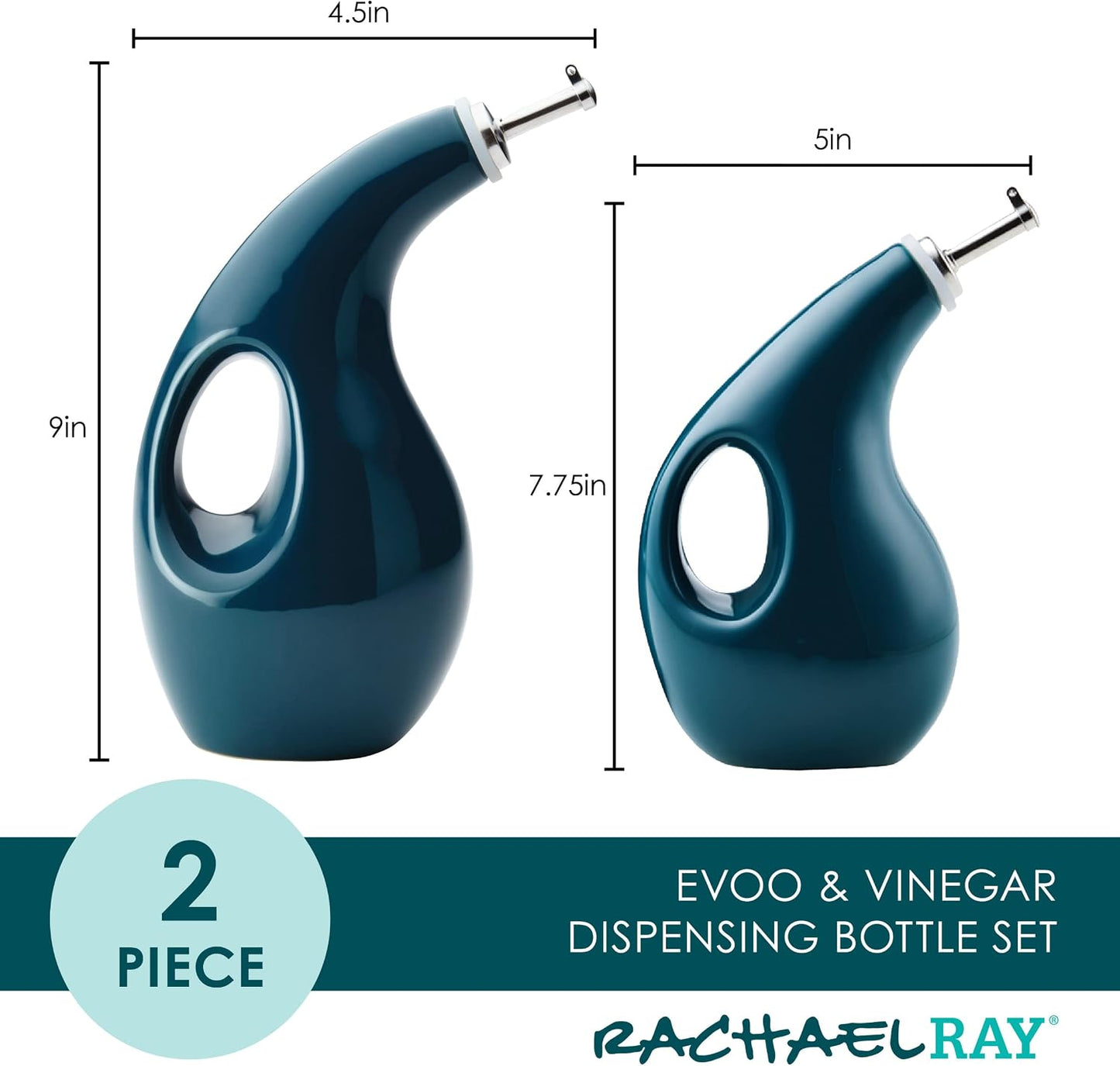 Rachael Ray Serveware Ceramic EVOO Oil and Vinegar Dispensing Bottle Set, 2 Piece, Gray
