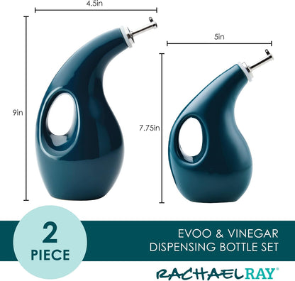 Rachael Ray Serveware Ceramic EVOO Oil and Vinegar Dispensing Bottle Set, 2 Piece, Gray