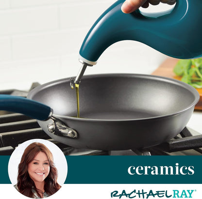 Rachael Ray Serveware Ceramic EVOO Oil and Vinegar Dispensing Bottle Set, 2 Piece, Gray