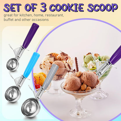 3 Pcs Ice Cream Scooper with Trigger, 4+2+1 oz, 3 Colors