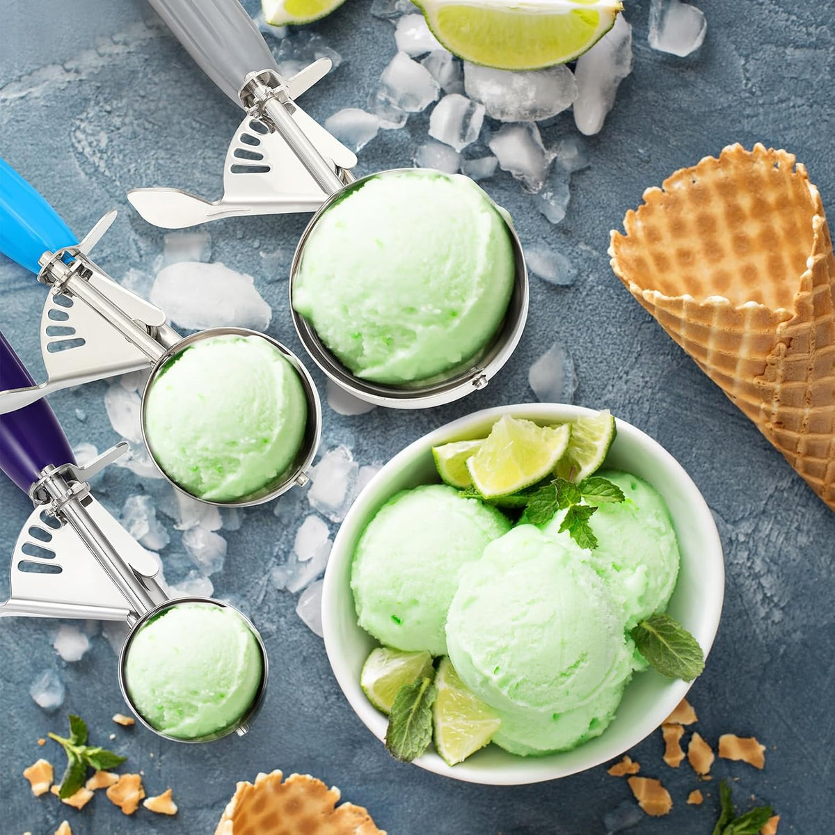 3 Pcs Ice Cream Scooper with Trigger, 4+2+1 oz, 3 Colors
