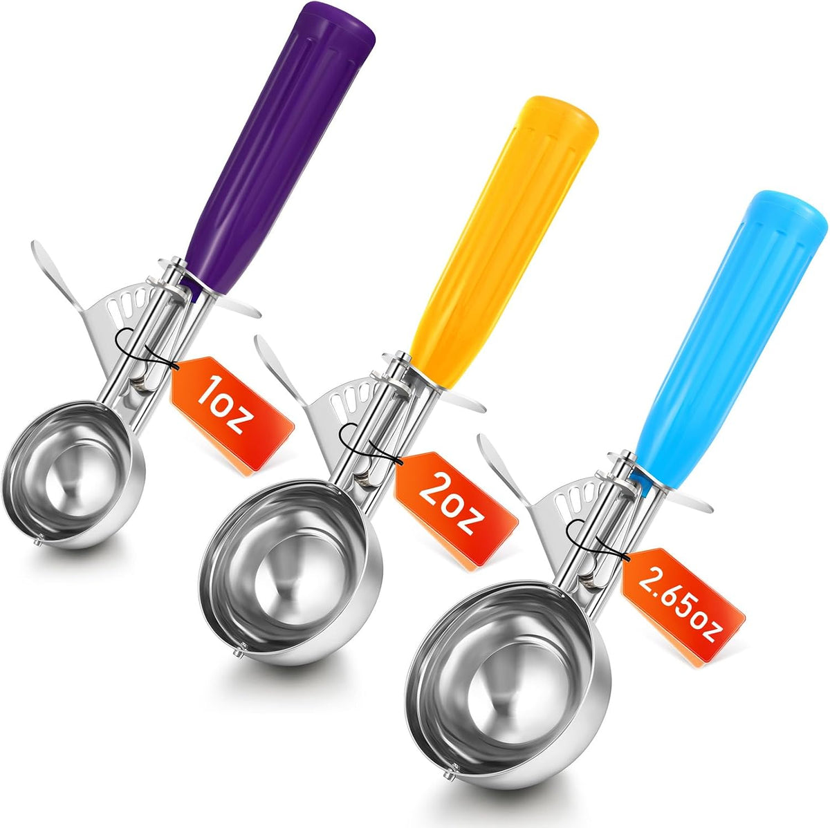 3 Pcs Ice Cream Scooper with Trigger, 4+2+1 oz, 3 Colors