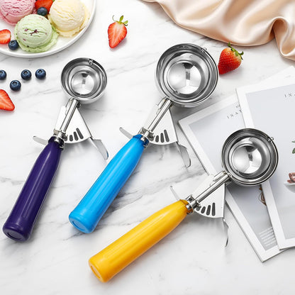 3 Pcs Ice Cream Scooper with Trigger, 4+2+1 oz, 3 Colors