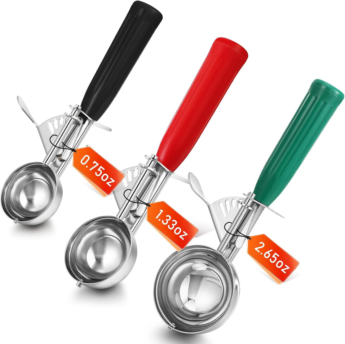 3 Pcs Ice Cream Scooper with Trigger, 4+2+1 oz, 3 Colors