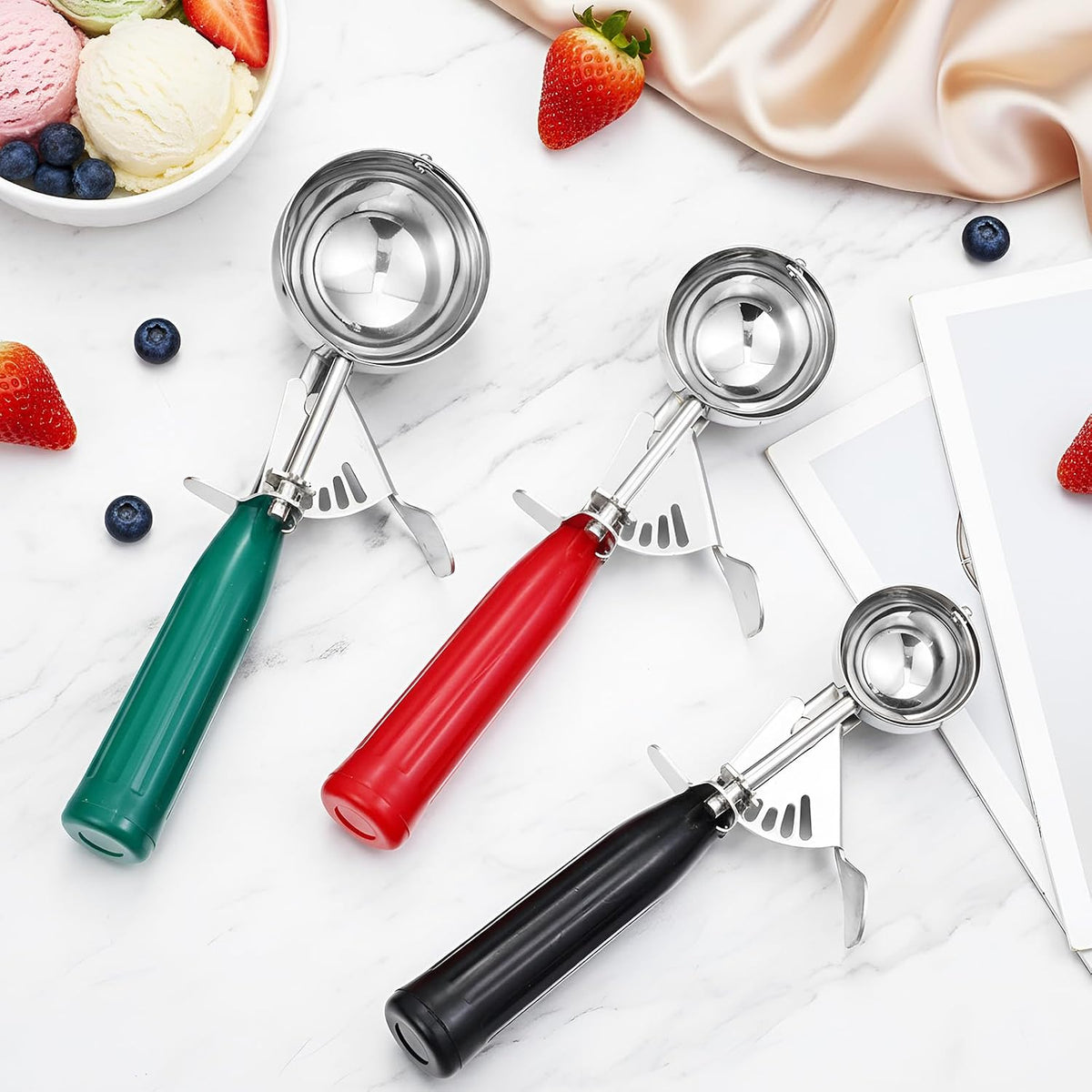3 Pcs Ice Cream Scooper with Trigger, 4+2+1 oz, 3 Colors