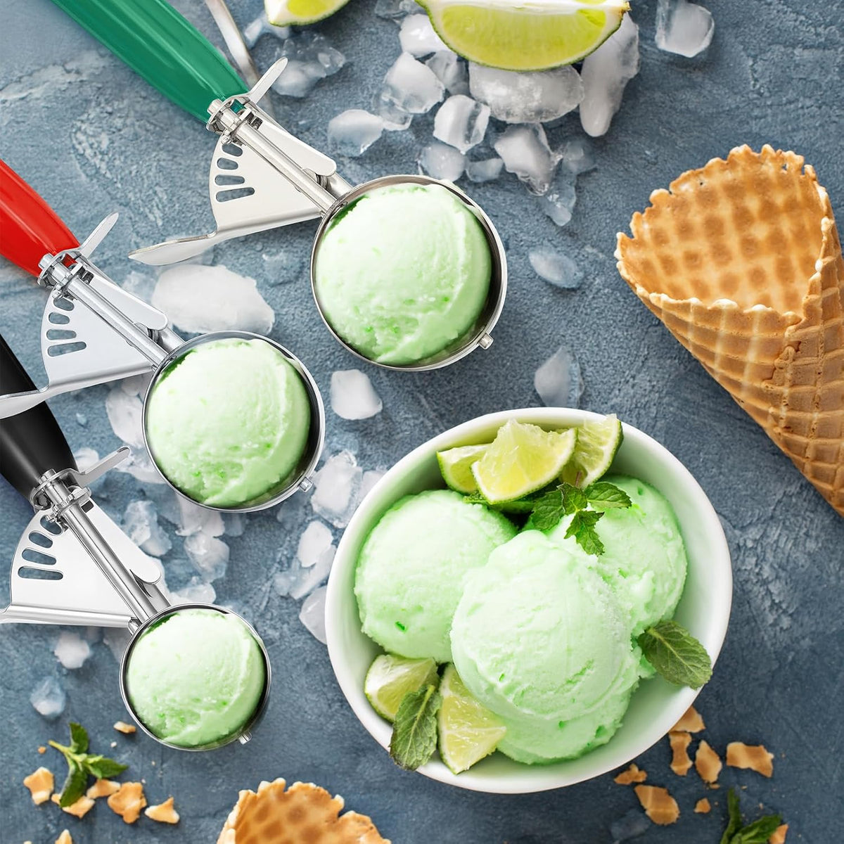 3 Pcs Ice Cream Scooper with Trigger, 4+2+1 oz, 3 Colors