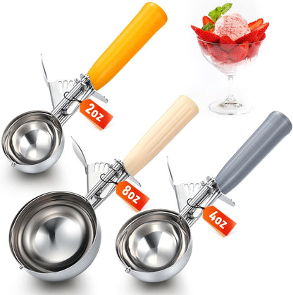 3 Pcs Ice Cream Scooper with Trigger, 4+2+1 oz, 3 Colors