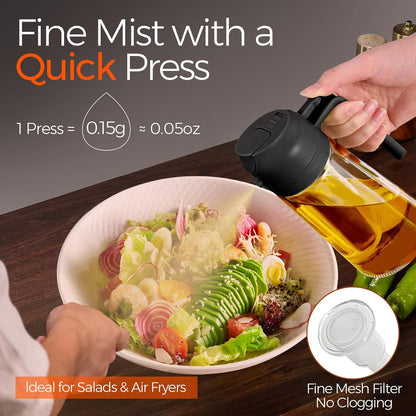 16 oz 2-in-1 Glass Olive Oil Sprayer for Cooking, Creamy White | Food-grade dispenser bottle, 470 ml, spray and pour, portion control, stickers included, for salad, frying and BBQ