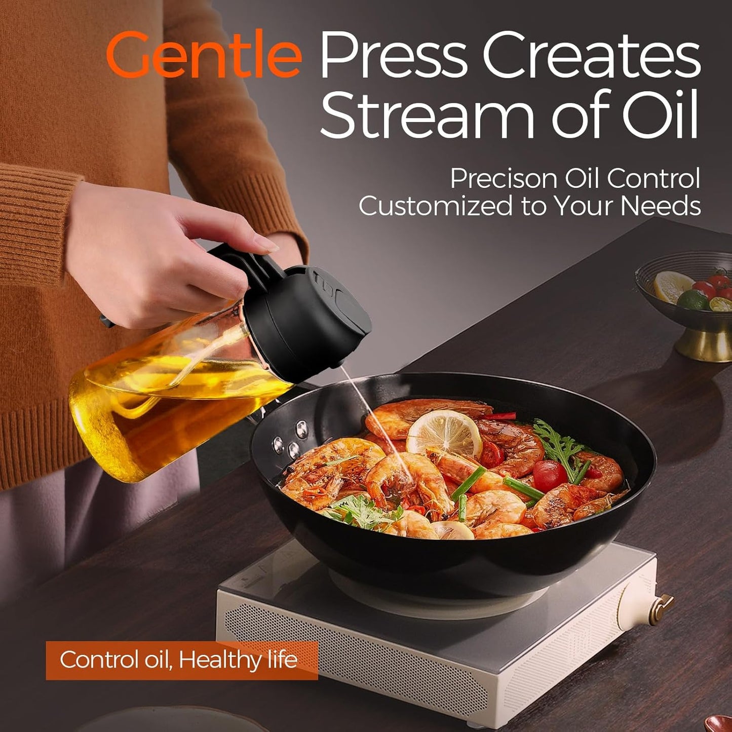 16 oz 2-in-1 Glass Olive Oil Sprayer for Cooking, Creamy White | Food-grade dispenser bottle, 470 ml, spray and pour, portion control, stickers included, for salad, frying and BBQ