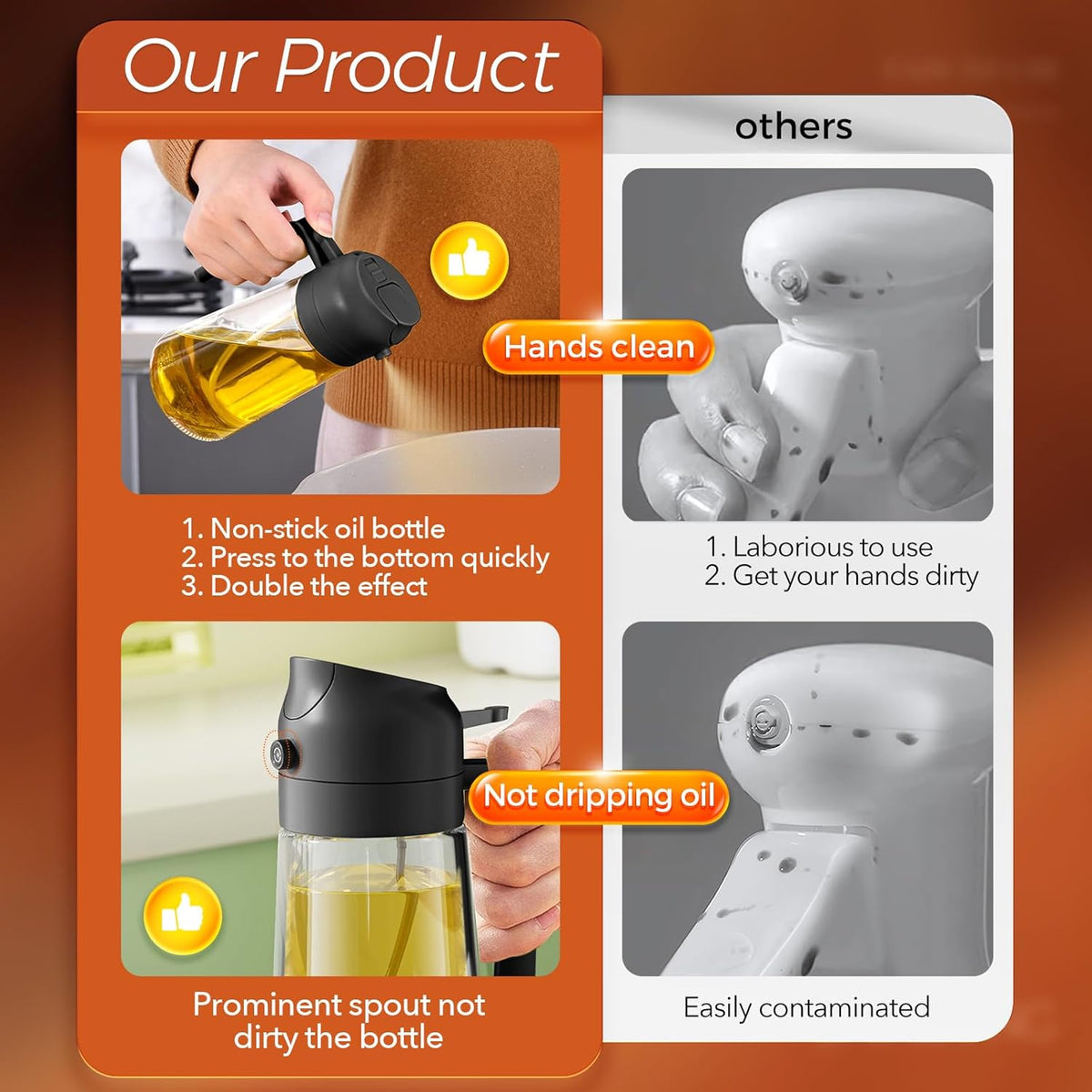 16 oz 2-in-1 Glass Olive Oil Sprayer for Cooking, Creamy White | Food-grade dispenser bottle, 470 ml, spray and pour, portion control, stickers included, for salad, frying and BBQ