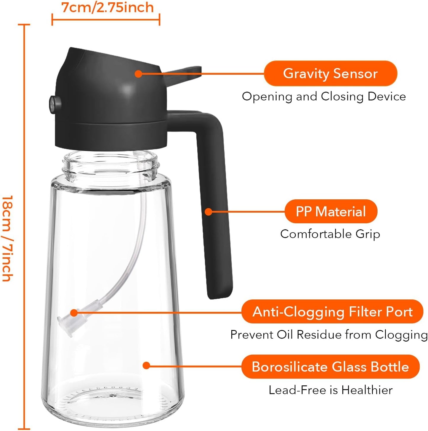 16 oz 2-in-1 Glass Olive Oil Sprayer for Cooking, Creamy White | Food-grade dispenser bottle, 470 ml, spray and pour, portion control, stickers included, for salad, frying and BBQ