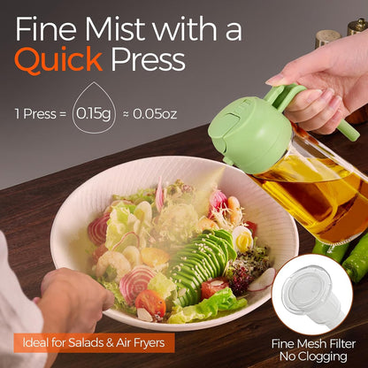 16 oz 2-in-1 Glass Olive Oil Sprayer for Cooking, Creamy White | Food-grade dispenser bottle, 470 ml, spray and pour, portion control, stickers included, for salad, frying and BBQ