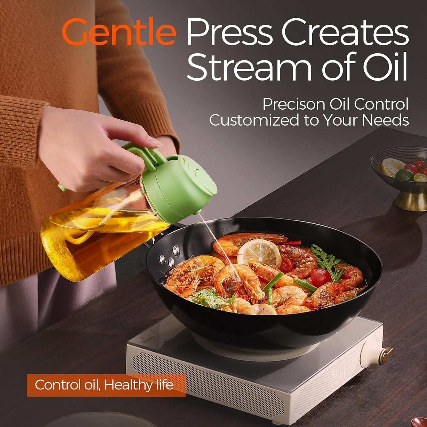 16 oz 2-in-1 Glass Olive Oil Sprayer for Cooking, Creamy White | Food-grade dispenser bottle, 470 ml, spray and pour, portion control, stickers included, for salad, frying and BBQ