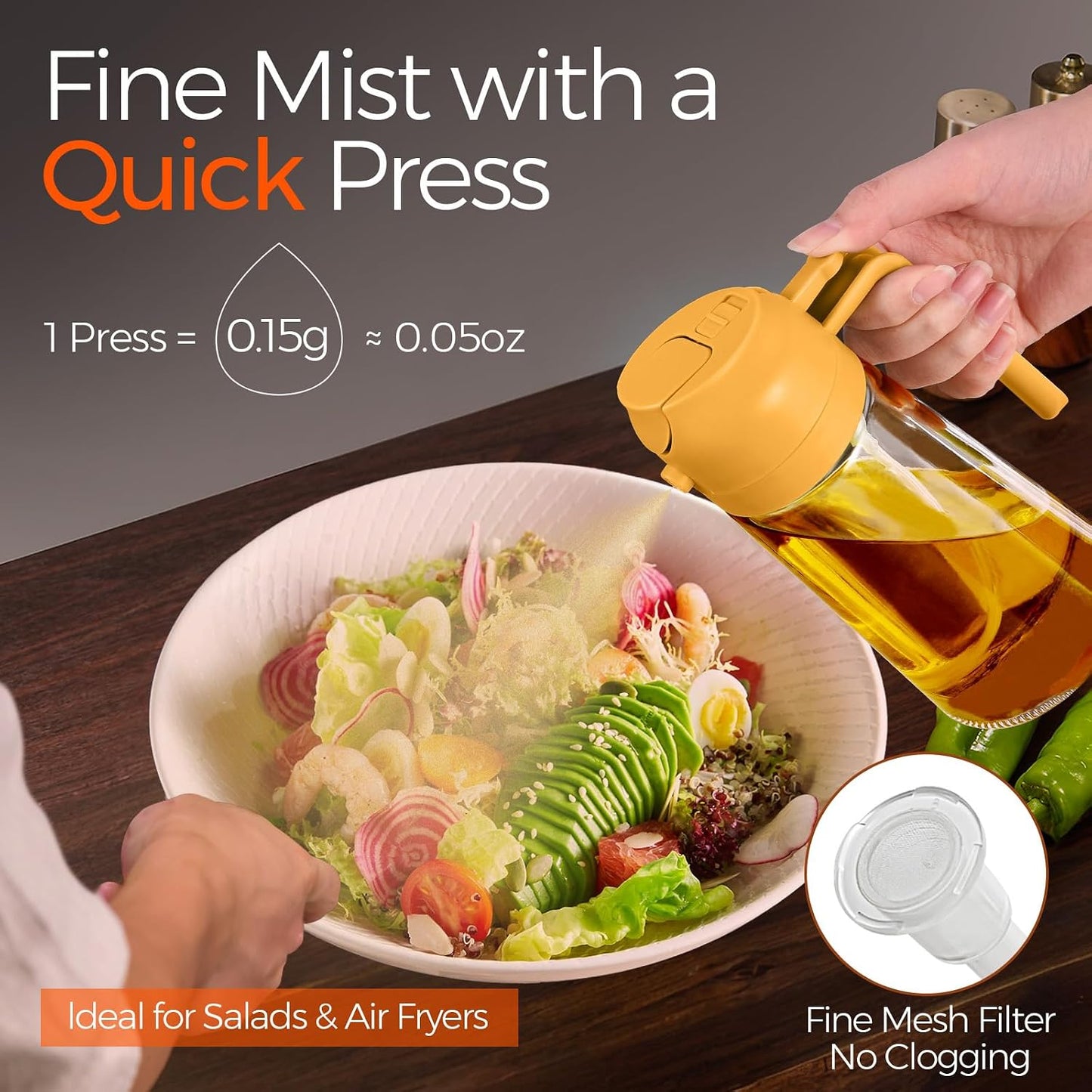 16 oz 2-in-1 Glass Olive Oil Sprayer for Cooking, Creamy White | Food-grade dispenser bottle, 470 ml, spray and pour, portion control, stickers included, for salad, frying and BBQ