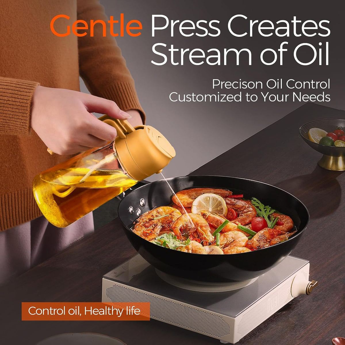 16 oz 2-in-1 Glass Olive Oil Sprayer for Cooking, Creamy White | Food-grade dispenser bottle, 470 ml, spray and pour, portion control, stickers included, for salad, frying and BBQ