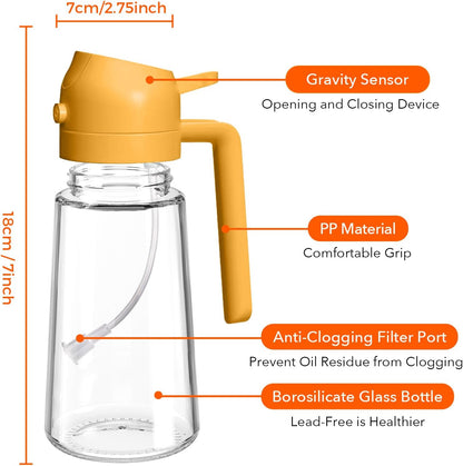 16 oz 2-in-1 Glass Olive Oil Sprayer for Cooking, Creamy White | Food-grade dispenser bottle, 470 ml, spray and pour, portion control, stickers included, for salad, frying and BBQ