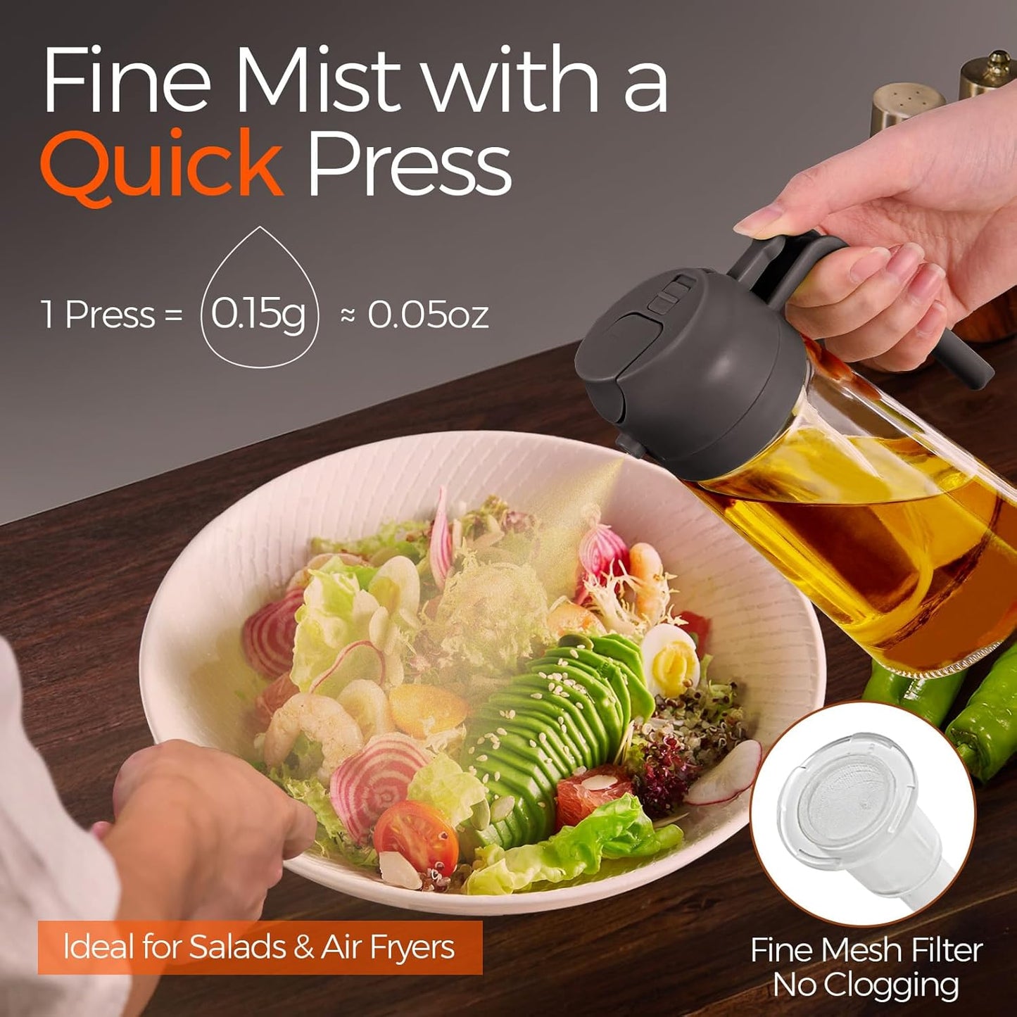 16 oz 2-in-1 Glass Olive Oil Sprayer for Cooking, Creamy White | Food-grade dispenser bottle, 470 ml, spray and pour, portion control, stickers included, for salad, frying and BBQ
