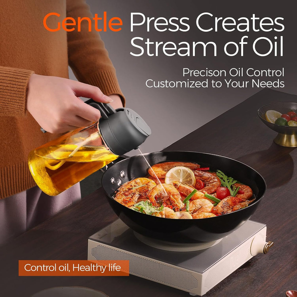 16 oz 2-in-1 Glass Olive Oil Sprayer for Cooking, Creamy White | Food-grade dispenser bottle, 470 ml, spray and pour, portion control, stickers included, for salad, frying and BBQ