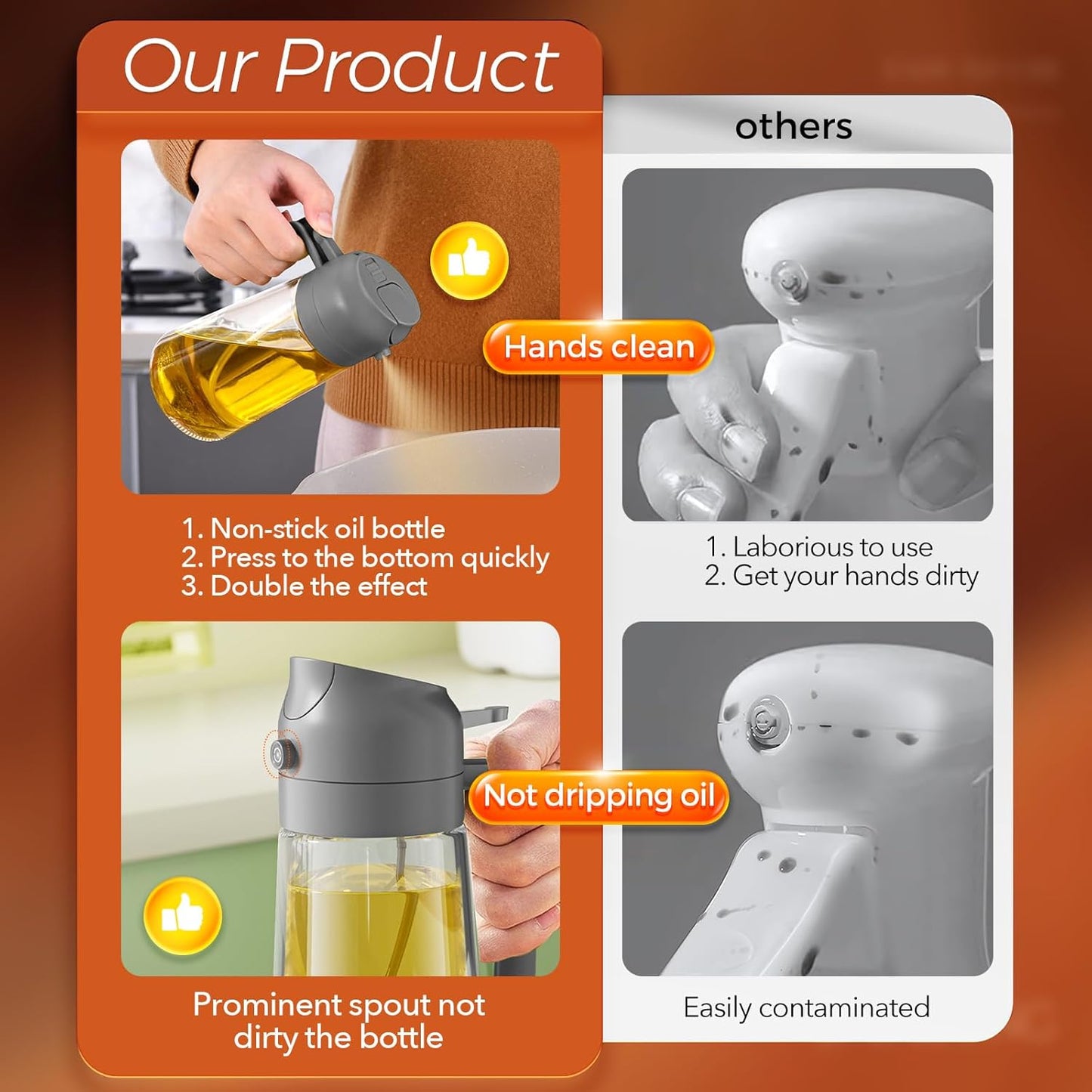 16 oz 2-in-1 Glass Olive Oil Sprayer for Cooking, Creamy White | Food-grade dispenser bottle, 470 ml, spray and pour, portion control, stickers included, for salad, frying and BBQ