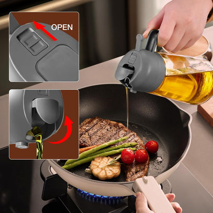 16 oz 2-in-1 Glass Olive Oil Sprayer for Cooking, Creamy White | Food-grade dispenser bottle, 470 ml, spray and pour, portion control, stickers included, for salad, frying and BBQ