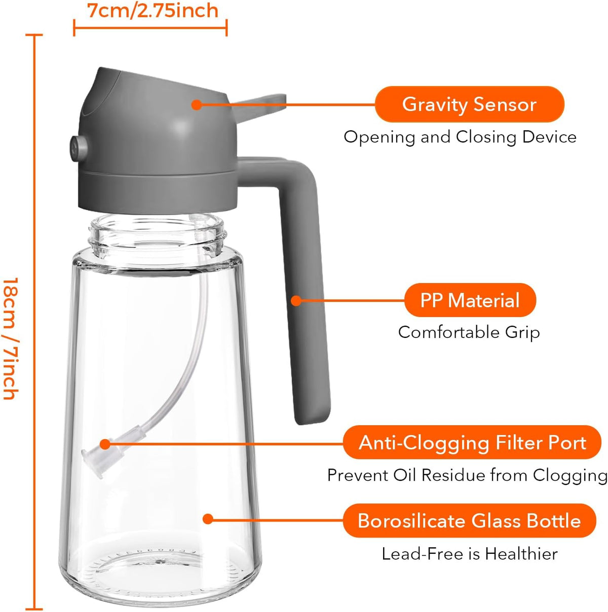 16 oz 2-in-1 Glass Olive Oil Sprayer for Cooking, Creamy White | Food-grade dispenser bottle, 470 ml, spray and pour, portion control, stickers included, for salad, frying and BBQ