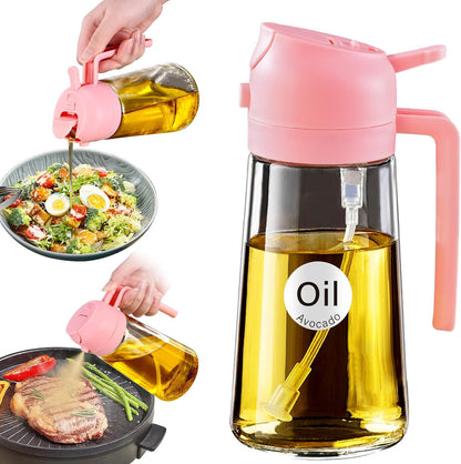 16 oz 2-in-1 Glass Olive Oil Sprayer for Cooking, Creamy White | Food-grade dispenser bottle, 470 ml, spray and pour, portion control, stickers included, for salad, frying and BBQ