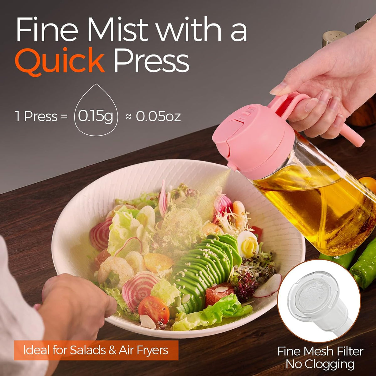 16 oz 2-in-1 Glass Olive Oil Sprayer for Cooking, Creamy White | Food-grade dispenser bottle, 470 ml, spray and pour, portion control, stickers included, for salad, frying and BBQ